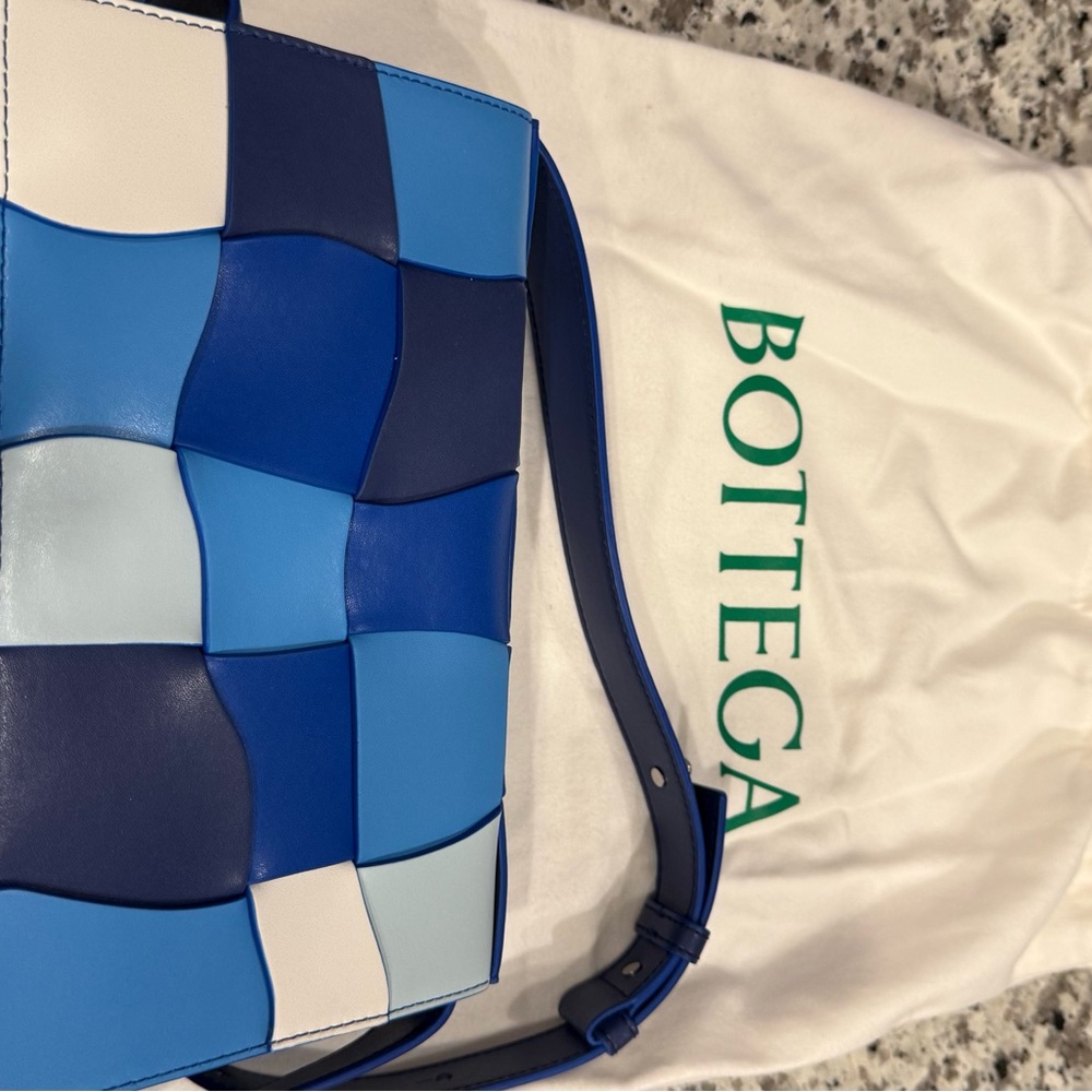 Bottega Veneta Blue Intrecciato Patchwork Shoulder Bag